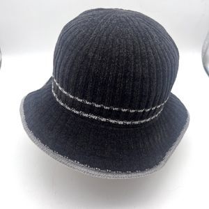 Nine & Co Vintage Y2K Chenille Velvet Ribbed Black Grey Bucket Hat
